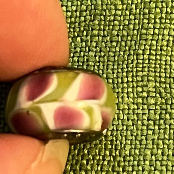Pandora Murano glass charm in green with pink and white swirl pattern, 1 of 5 - Picture 1 of 6